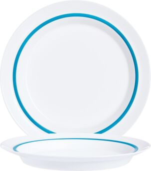 Teller AUTONOMY BLUE flach rund Fahne, Ø 19 cm, weiß mit blauem Dekorband