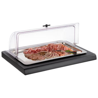 Rolltophaube GN 1/1, schwarzer Kreuzgriff, PC transparent