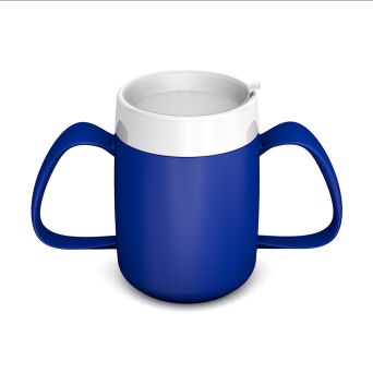 2-Henkel-Becher mit Trink-Trick, 160 ml, PP blau/weiß, BPA-frei