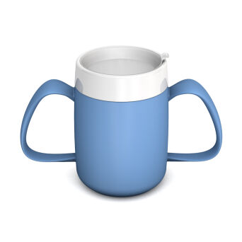 2-Henkel-Becher mit Trink-Trick, 160 ml, PP hellblau/weiß, BPA-frei