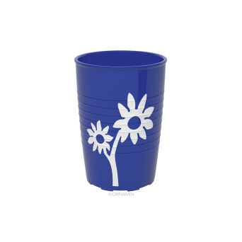 Becher mit Antirutsch-Trick Blume, 250 ml, SAN-Kunststoff blau
