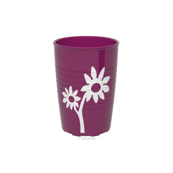 Becher mit Antirutsch-Trick Blume, 250 ml, SAN-Kunststoff brombeer
