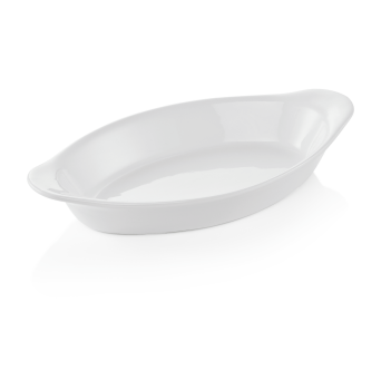 Backform oval, Ø 25 x 13 cm, mit Lappengriffen, weiß