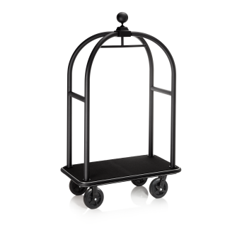 Gepäckwagen DRIFT, 112 x 60 cm, CNS 18/8 schwarz pulverbeschichtet, schwarzer Teppich