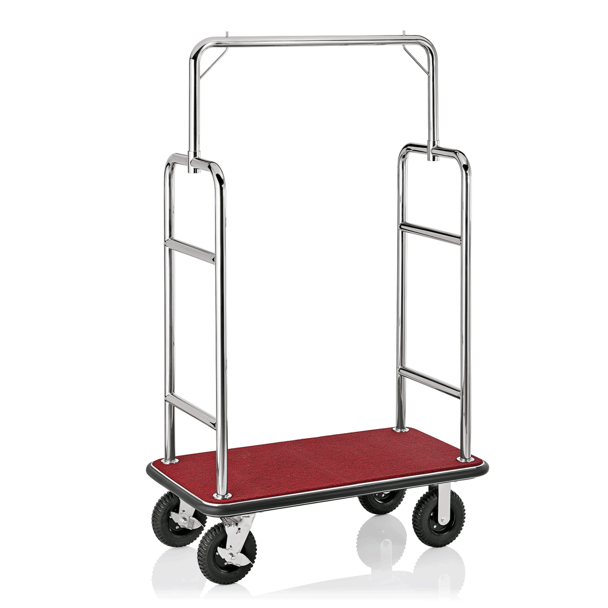 Gepäckwagen TRANSIT, 112 x 60 cm, Edelstahl 18/8 poliert, roter Teppich