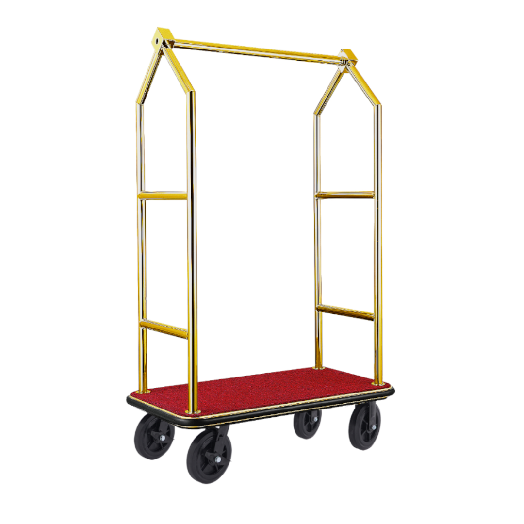 Gepäckwagen VOYAGER, 112 x 65 cm, CNS 18/8 Titanium Gold, roter Teppich